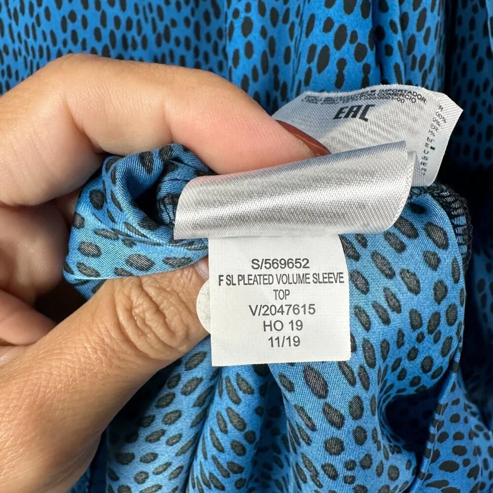 2/$30 Banana Republic Cheetah Print Pleated Volume Puff Sleeve Top Blue #A1372